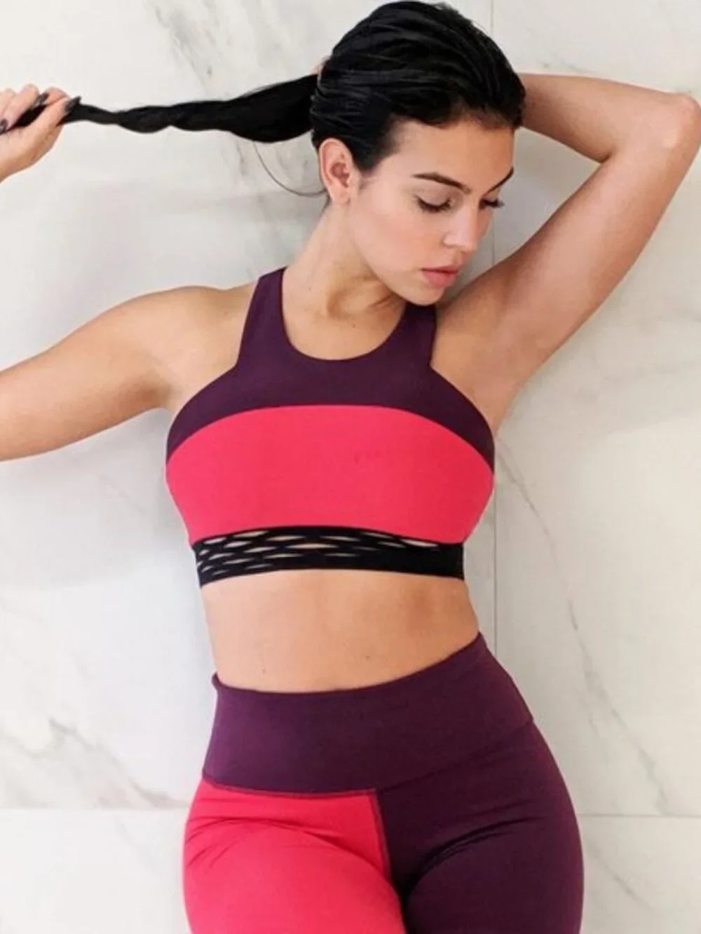 Alo Yoga Women's Purple Coral Colorblock Mesh Endear Workout Sports Bra Size S
